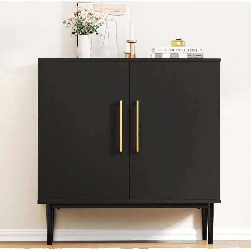 

Modern Storage Cabinet, Free Standing Buffet Cabinet, Black Sideboard and Buffet Storage, Wood Accent Cabinet for Living Room