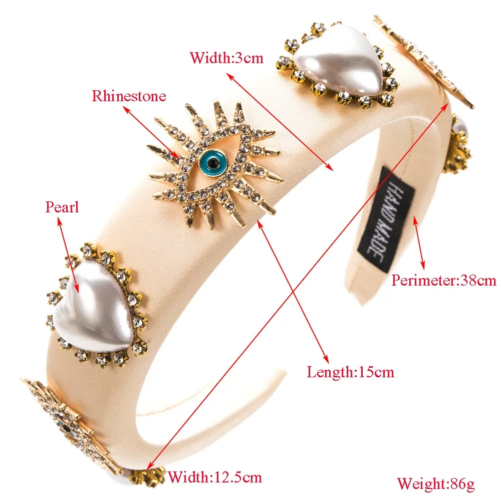 New Baroque Love Pearl Hairband Personality Devil's Eye Diamond High Quality Sponge Headband Hair Accessories