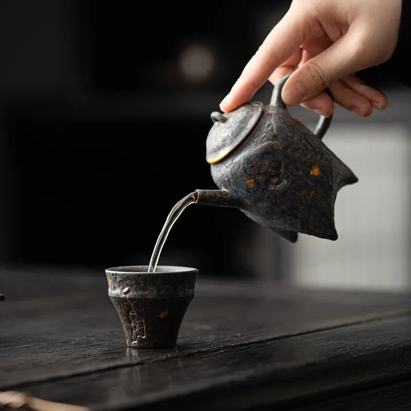 Juego de té vacío silencio Zhai Old Rock Mud Forget Chuan Pot, juego de té para el hogar, esmalte de bronce Retro, alto grado, se puede elevar, olla