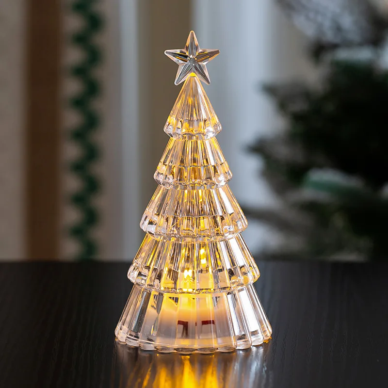 Mini Christmas Decorations Luminous Crystal Christmas Tree Desktop Ornament Creative Children's Christmas Gift Lights DIY Decor