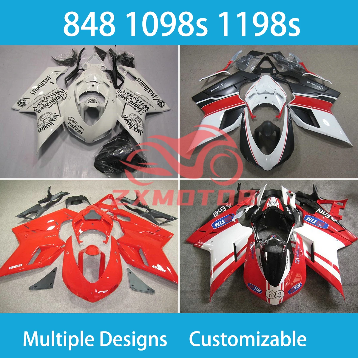 

New Custom Fairing Kit for Ducati 848 1098 1198 1098s 1198s Rebuil Motorcycle Bodywork Fairings ZXMT Injection Molding