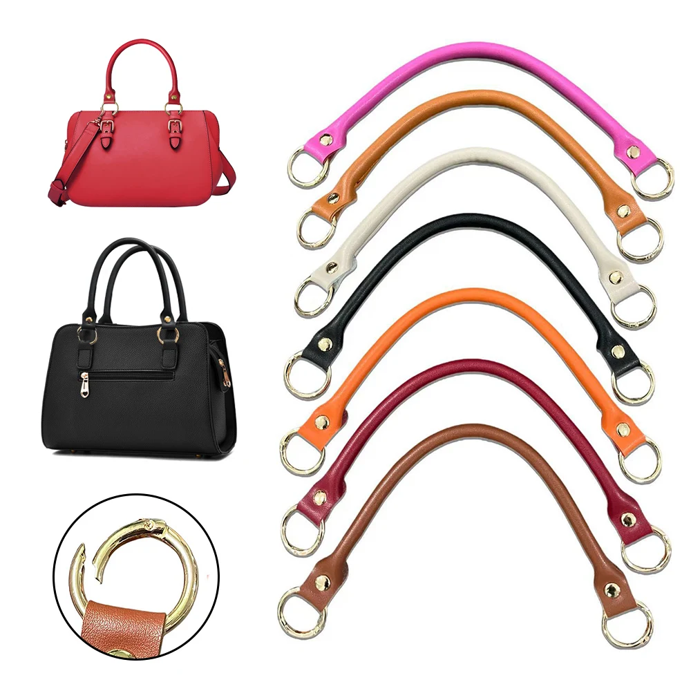 

36cm PU Leather Bag Hand-held 1Pair Solid Color Belt Handbag Strap Bag Handle With Buckle Ring Replacement Detachable Bag Strap