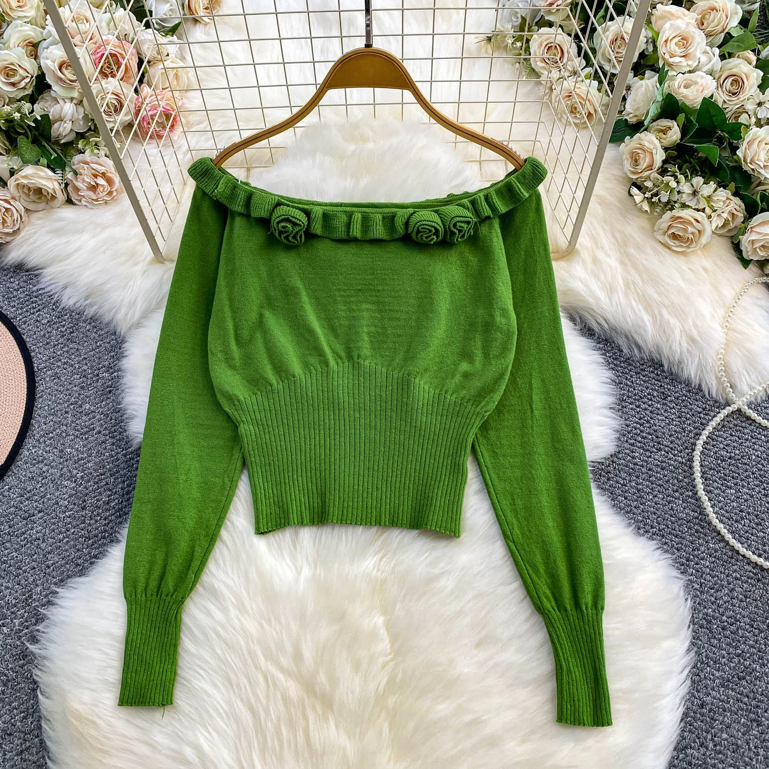 Ele Batwing Sve Sweater Rajut Wanita dengan Pinggang Elastis, Atasan Model Satu Bahu, Nyaman, Sedikit Tebal...