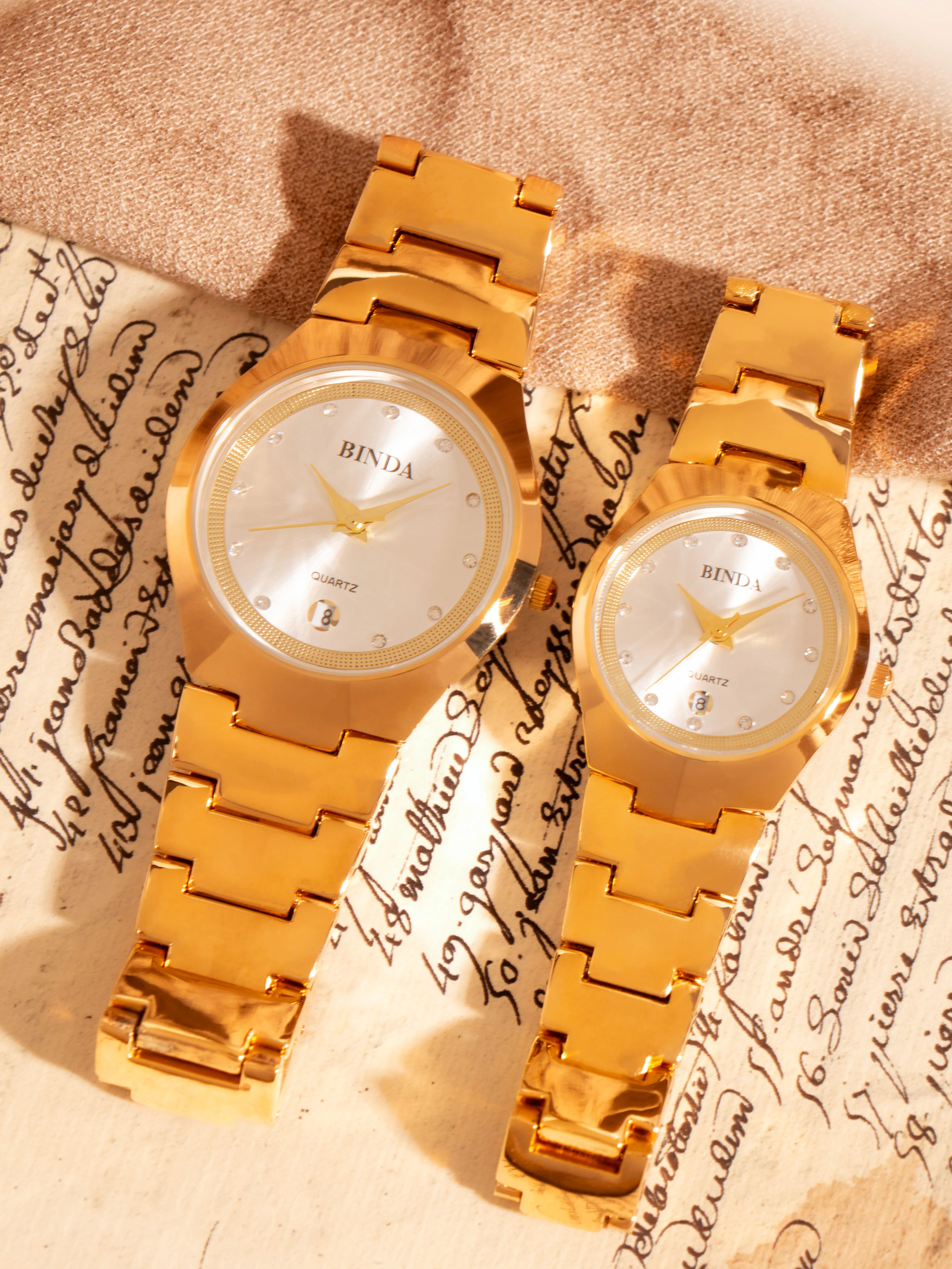 Jam Tangan Pasangan Merek Binda Fashion untuk Kekasih, Jam Tangan Gelang Kuarsa Klasik Sederhana