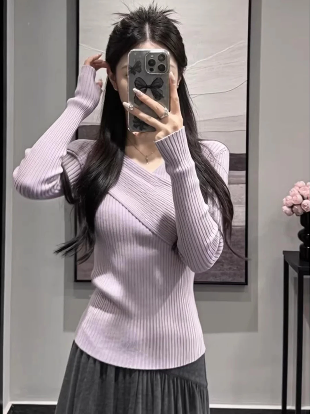 

Ele Cross V-Ne Knitted Base irt Women's Slim Fit Sweater Top Korean Sle Commute Faion Autumn Winter Inner Wear