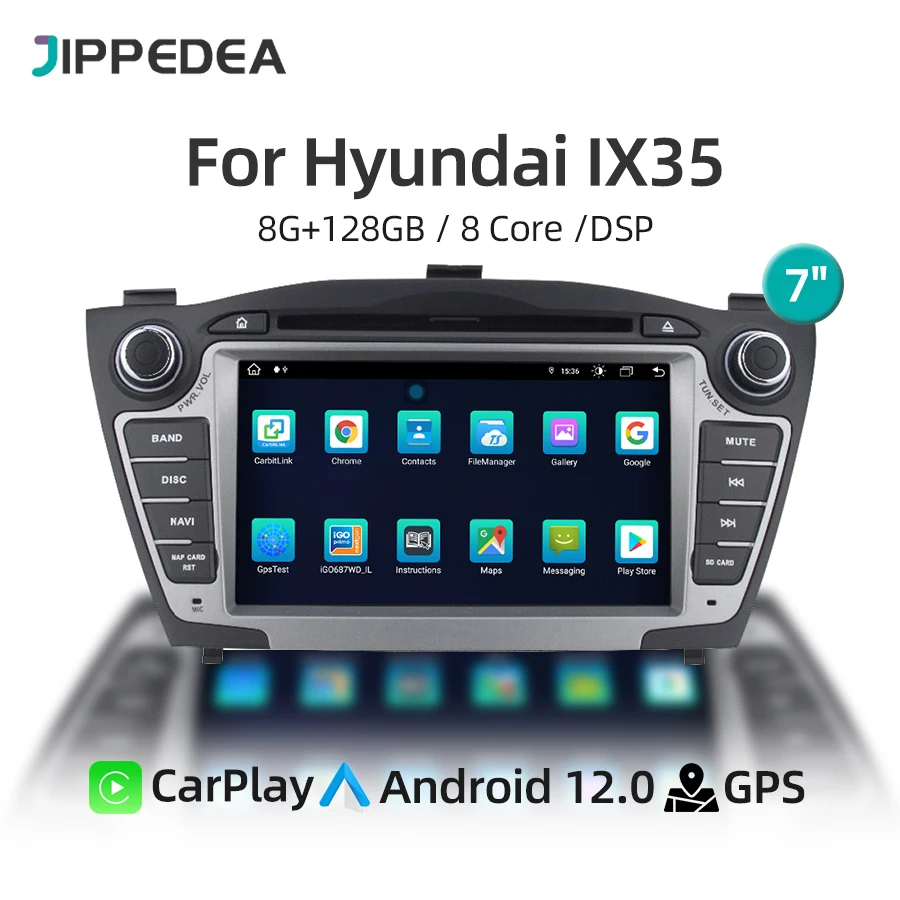 Car DVD Multimedia Player Android 12 CarPlay Auto GPS Navigation 4G WiFi DSP Stereo Radio Bluetooth For Hyundai IX35 2010-2013