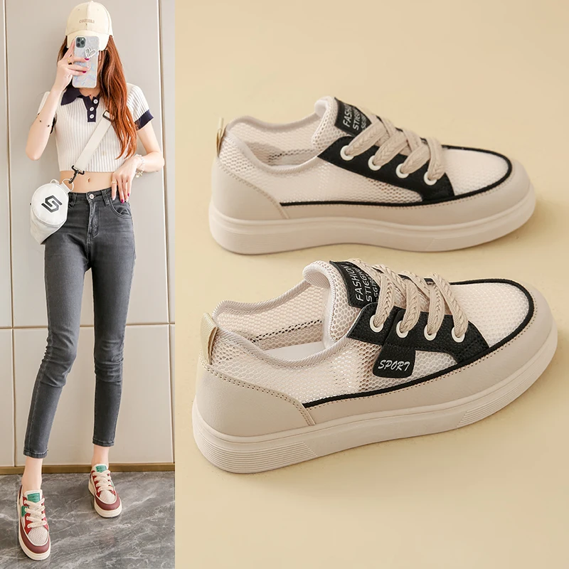 

Women's Multi Color Lace Up Casual Sneakers Breathable Lightweight Shock Absorbing Non Slip Round Toe Elegant Shoes
