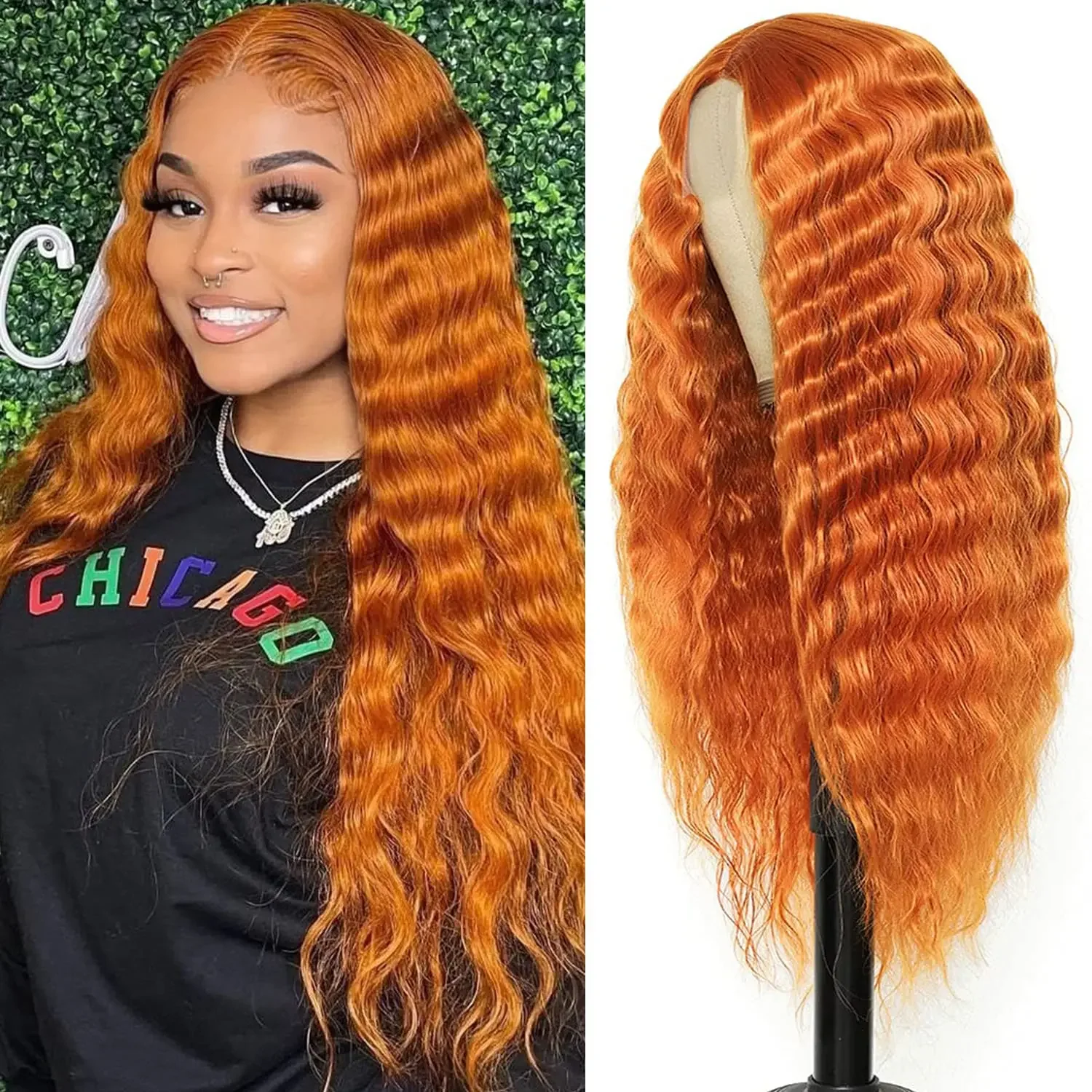 Ginger Orange 200 Density Curly Wigs 13x4 HD Lace Frontal Human Remy Hair Colored Deep Wave 13x6 Lace Front Wig For Women