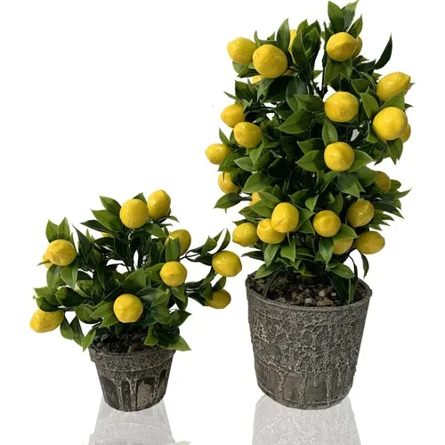 Gift Showcase 2 Li Artificial Lemon Tree Set Porcelain Pots Big 39 cm Small 20 cm Length