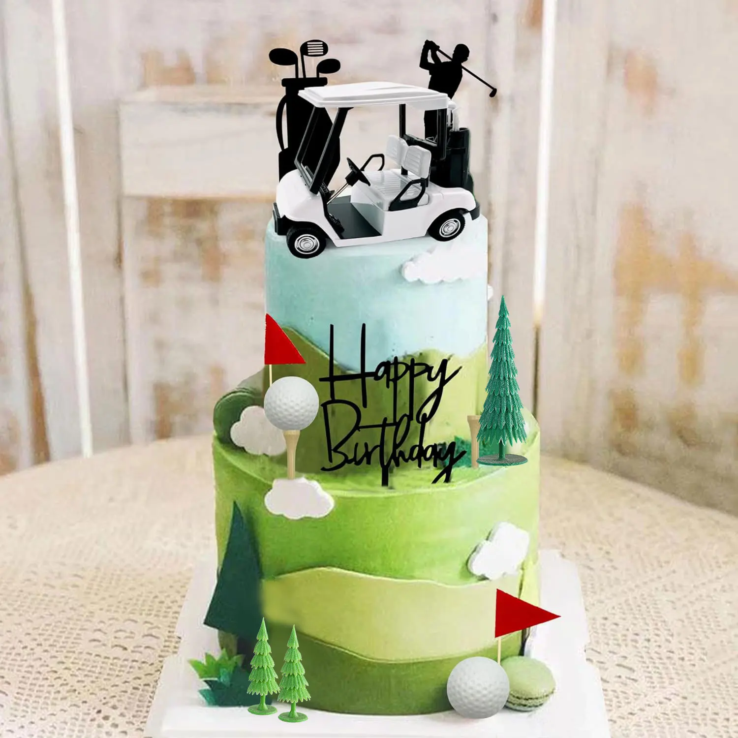 Green Golf Themed Birthday Cake Topper Cart Flag Golf Ball, Sports Theme Party Decorations  for Men and Women