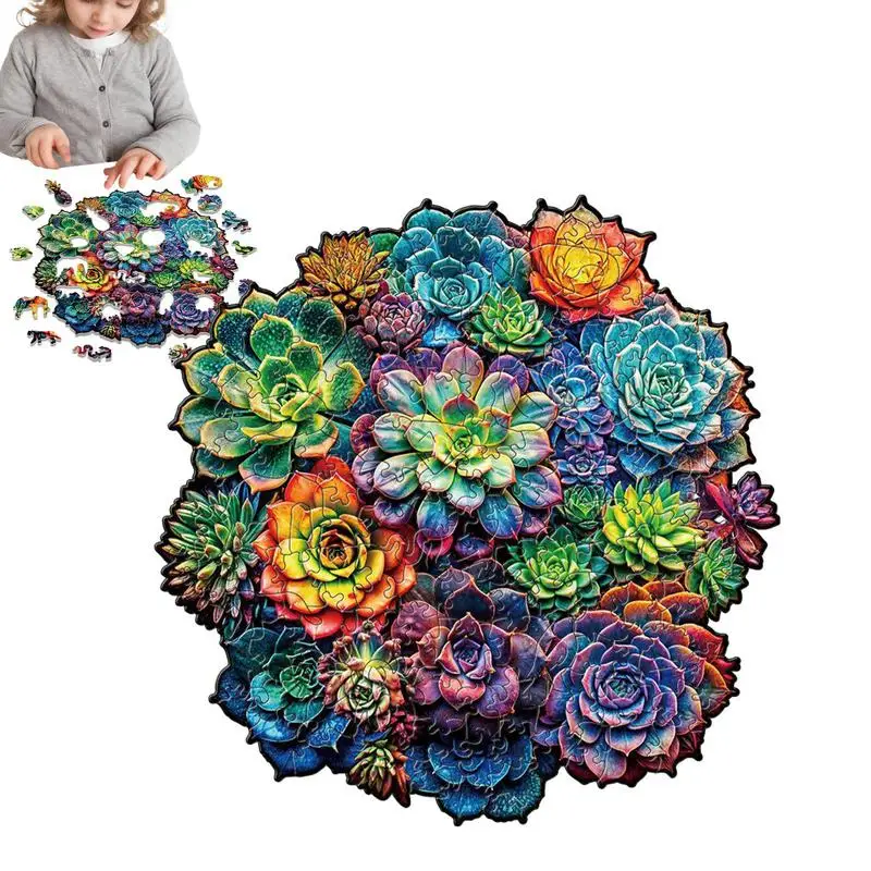 

Floral Puzzles For Adults Colorful Wooden Puzzles Succulent Plants Art Puzzle Family Game Children Develop Thinking Toys