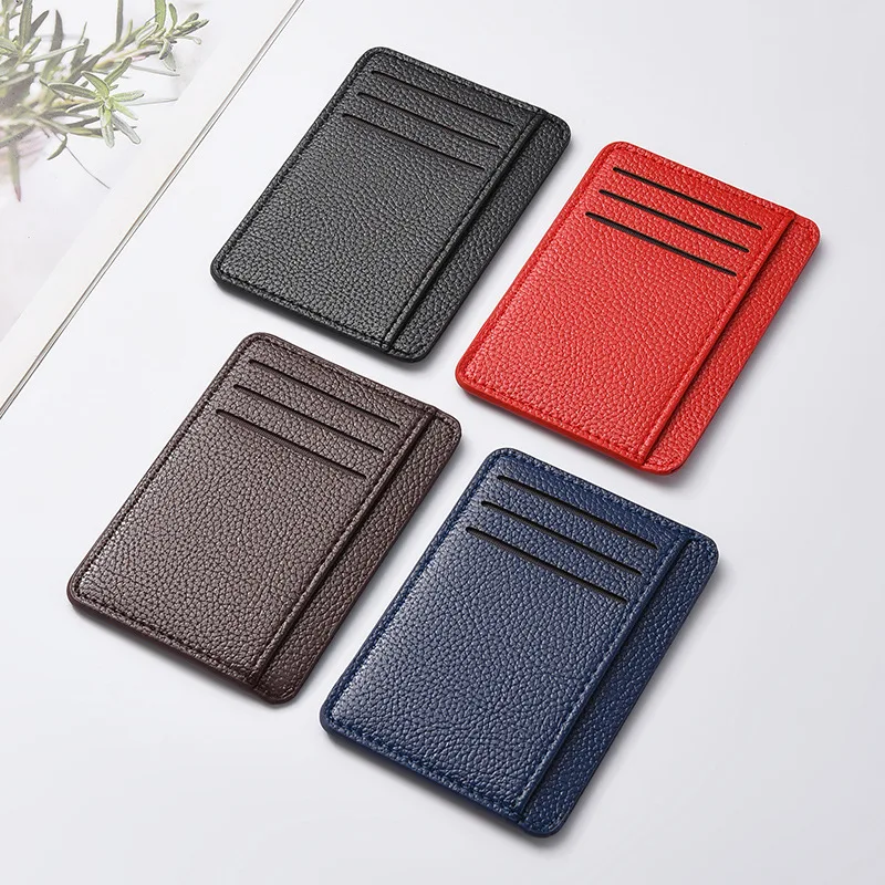 Ultra Thin Pu Leather Credit Card Wallet Minimalist Front Pocket Card Holder for Men Women Multiple Slot Portable Cash Purse