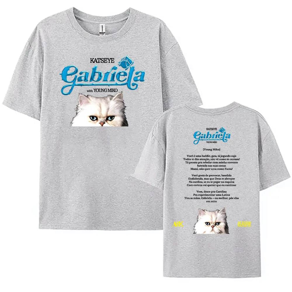 KATSEYE Gabriela Letter Print T-shirt Cotton Fashion Short Sleeve Tshirts for Female Casual Men Women T Shirt Korean Band Tees