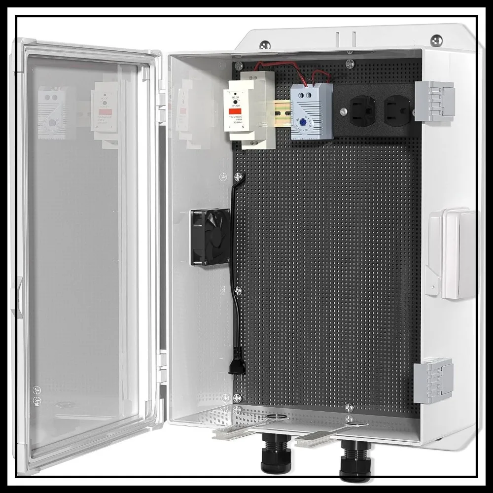 

ABS Electrical Enclosure Box with Outlet & Thermostat, 15.8"H x 11.2"L x 6"W, Indoor/Outdoor