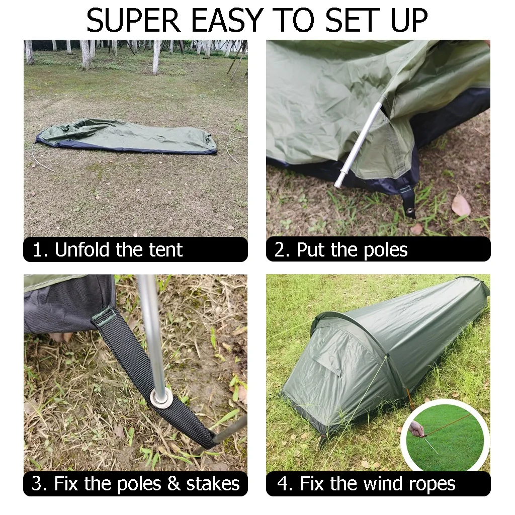 Ultraleichtes Zelt - 1-Personen-Rucksackzelt, Ein-Personen-Mesh-Bivy, Wasserdichter Schlafsack für Rucksackreisen und Camping – Detail 7