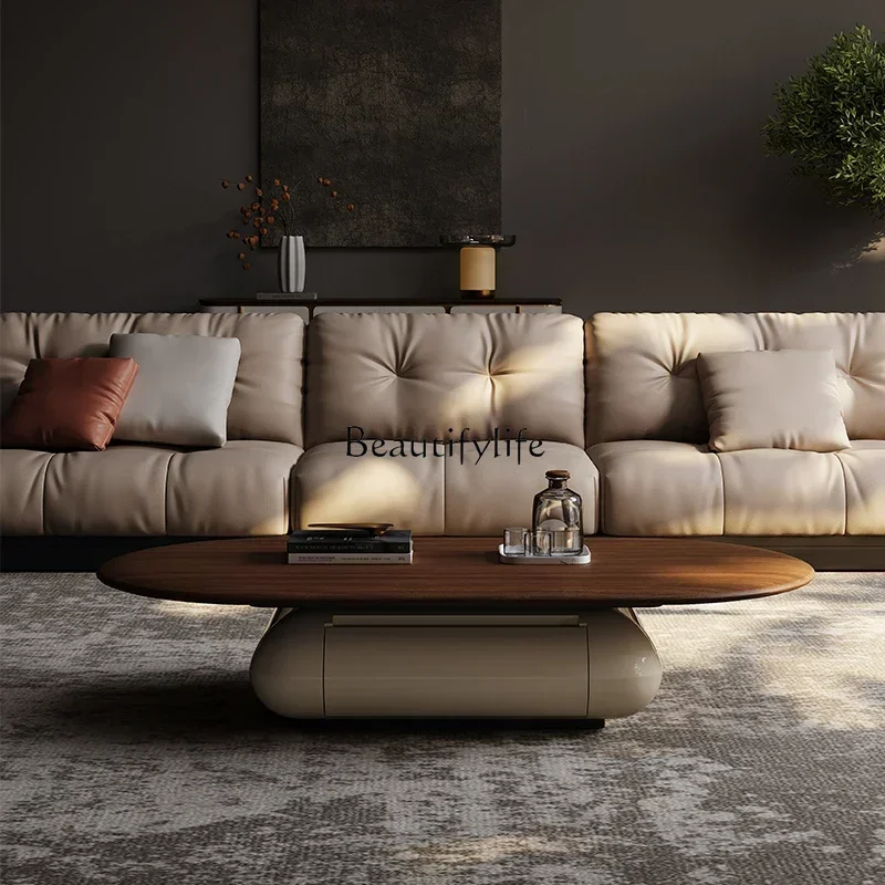 

1Modern simple and creative oval coffee table Italian minimalist paint coffee table