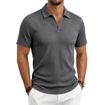 Stripe V-Neck Polo Men's Sports & Fitness T Shirt