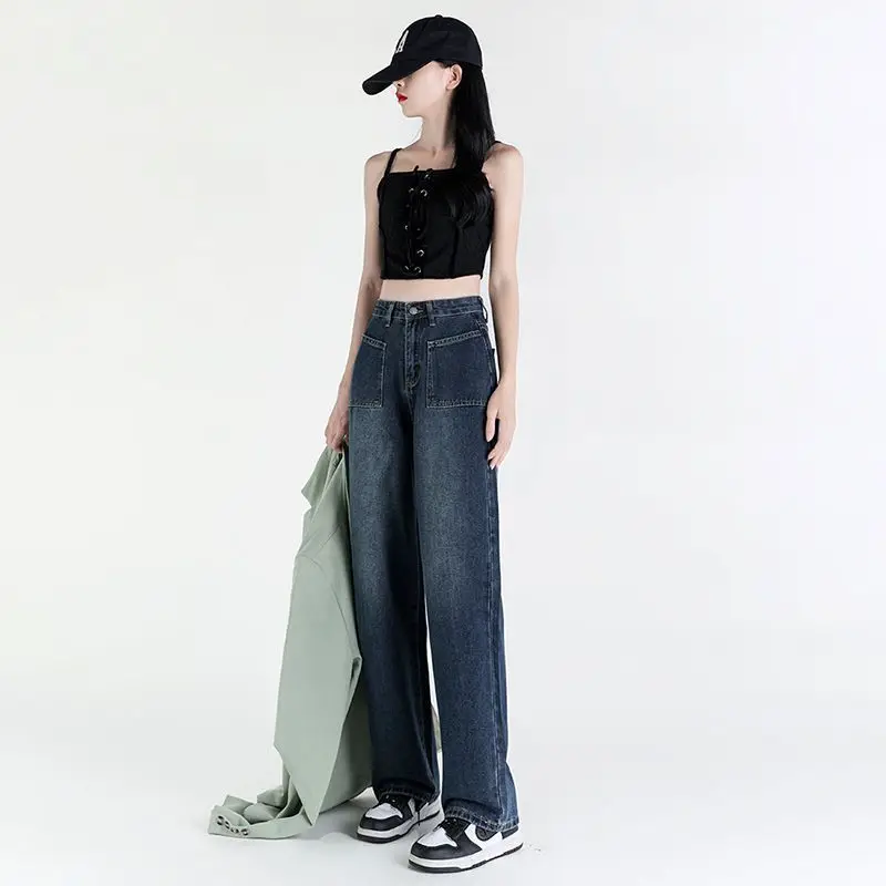 2023 Autumn and Winter New Women Trousers Loose Casual Jeans High Waist Slimming Wide Leg Pants Fashion Straight Pants