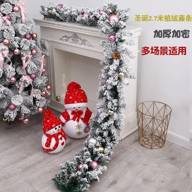 Christmas decorations rattan scene arrangement white flocking hotel shopping mall handrail staircase window creative pendant view 2