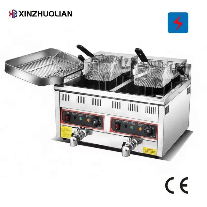 2026 Large Capacity 12L+12L Electric Fryer Commercial Grade Stainless Steel Deep Fryer for Potato Chips Chicken Donut Funnel
