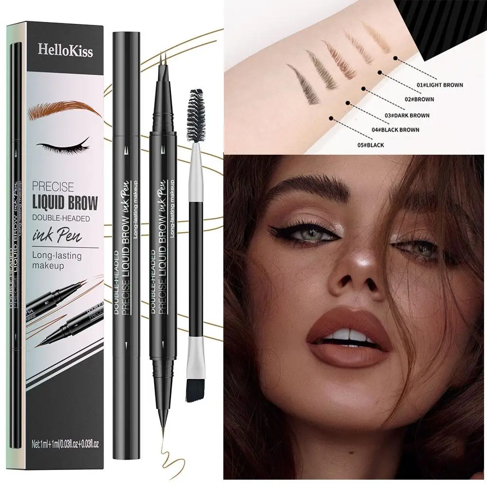 Two-pronged Eyebrow Pencil Waterproof Two-in-one Liquid Precise Curved Pen Makeup Fork Eyebrow With And Brush Eyebrow Tip P T7X4