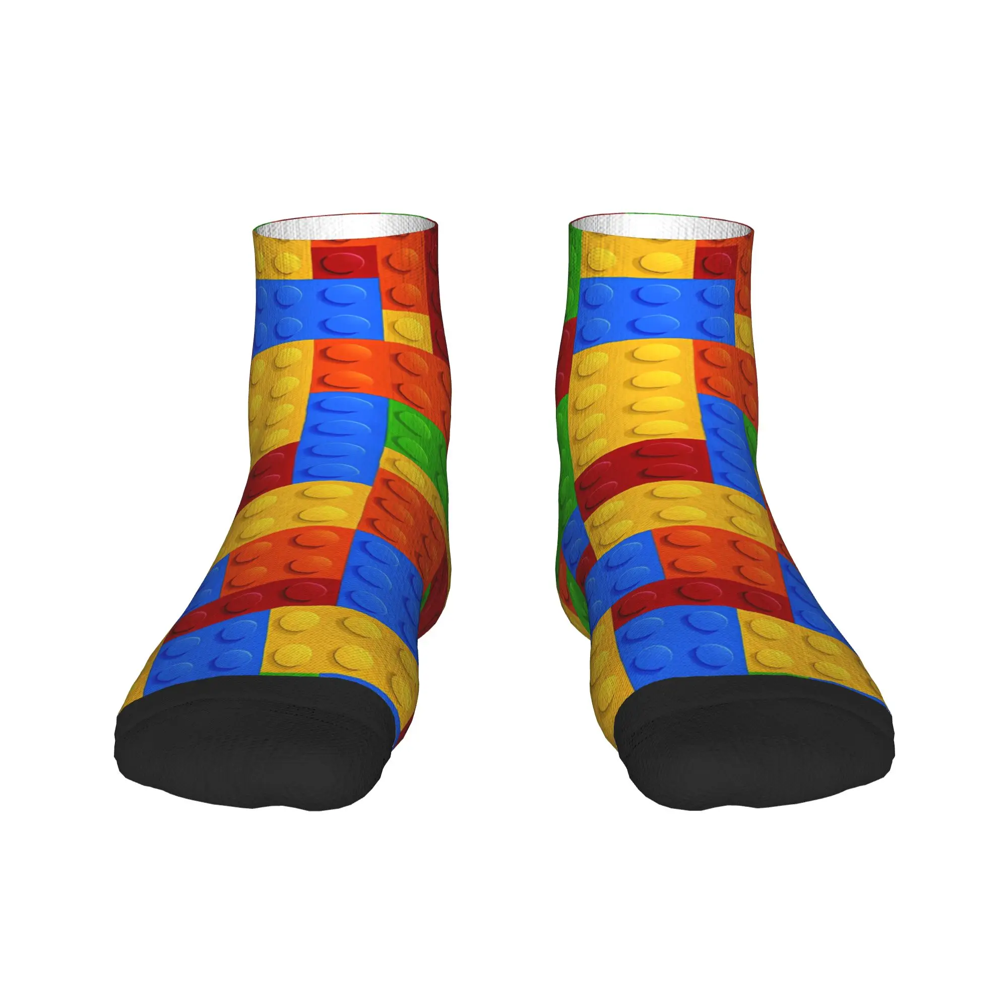 Classic Primary Color Building Blocks Print Ankle Socks Men Quality Soft Sock Spring Skateboard Anti Bacterial Design Socks