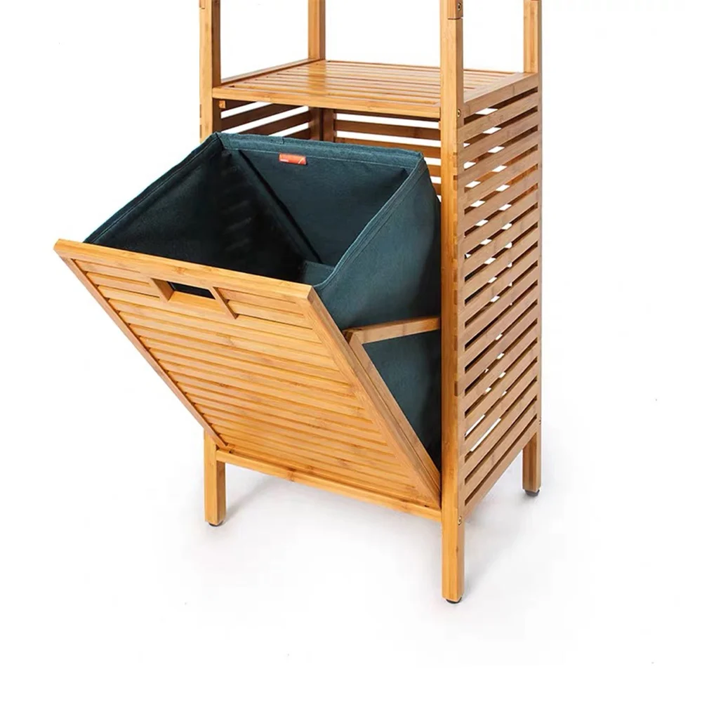 Cesto portabiancheria in bambù per bagno salvaspazio