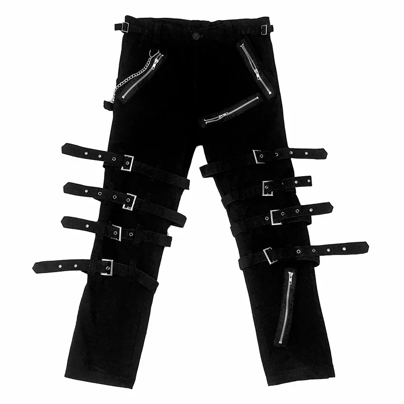 Classic MJ Michael Jackson BAD Punk Black Silm Fit Rivet Strap Pants Show Rock Trousers Cosplay Costume Performance Hallowee MN1
