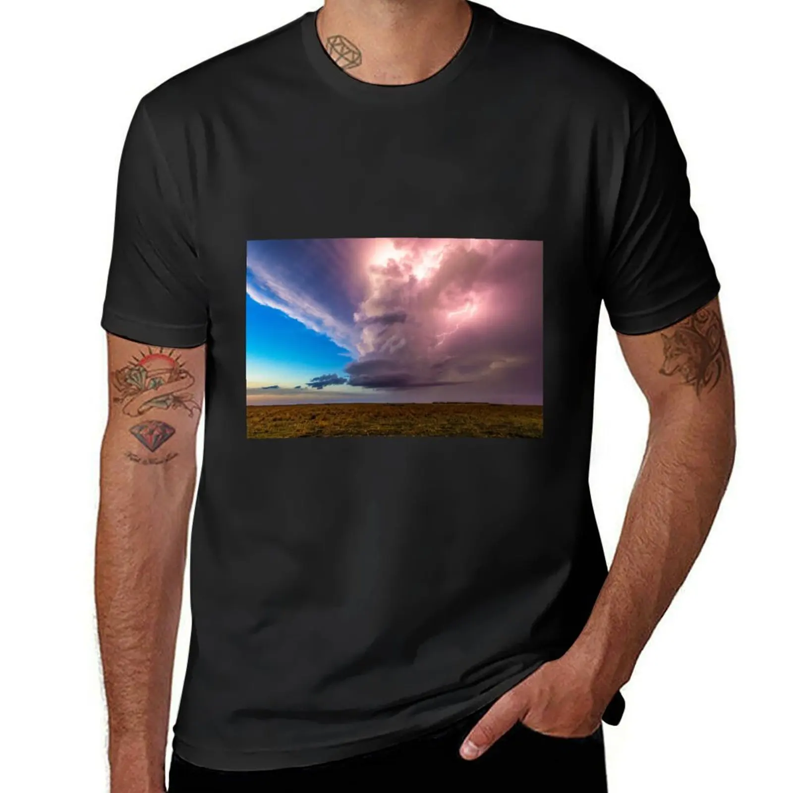 Illumination - Supercell Thunderstorm Illuminated by Lightning at Sunset on Spring Evening in Kansas T-Shirt