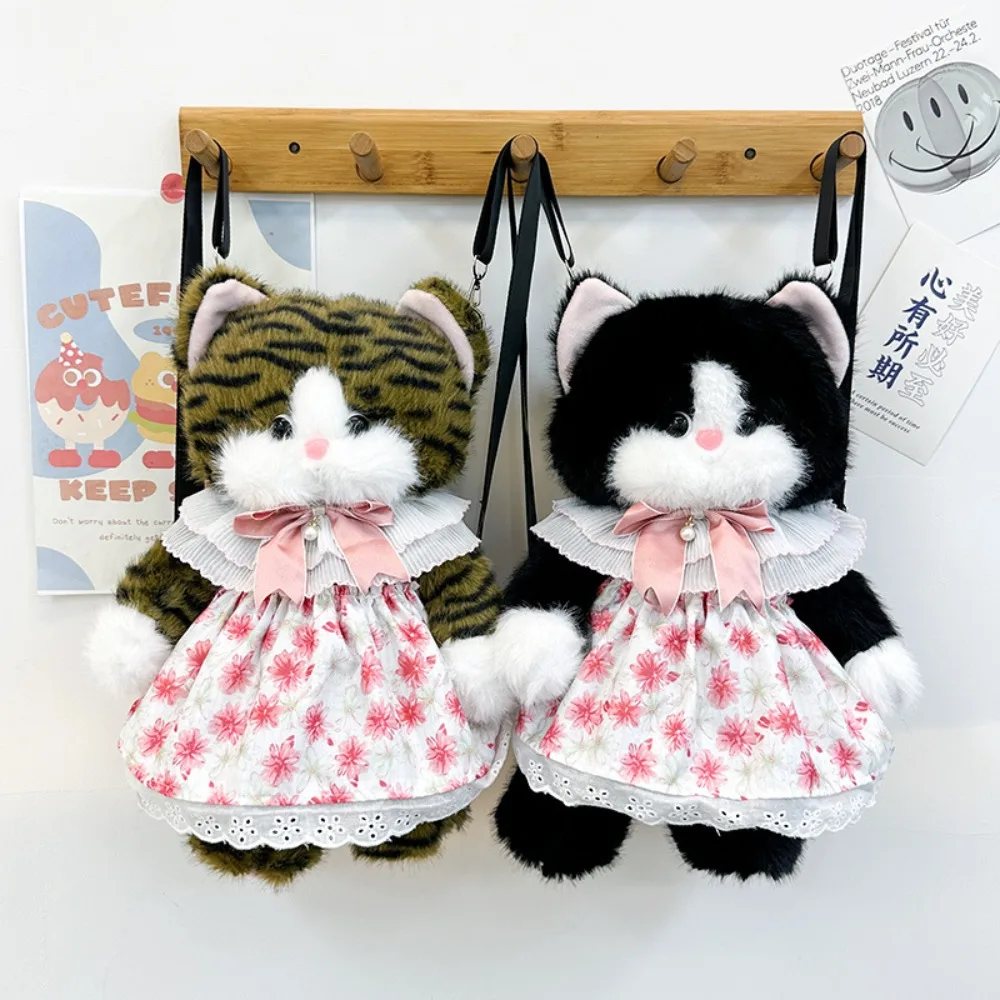 Kawaii Katze Plüsch Rucksack süße Kitty Stofftier Puppe weiche flauschige Plüschtier Spielzeug Schultasche für Mädchen Frauen Geburtstag Weihnachtsgeschenke