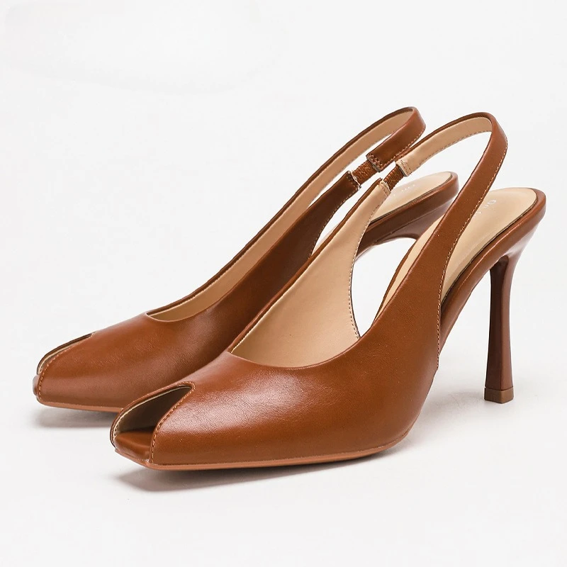 

Sexy Slingback High Heels Women PU Leather Fish Mouth Stiletto Heel Party Shoes Female Fashion Designer Sandals Women Pumps