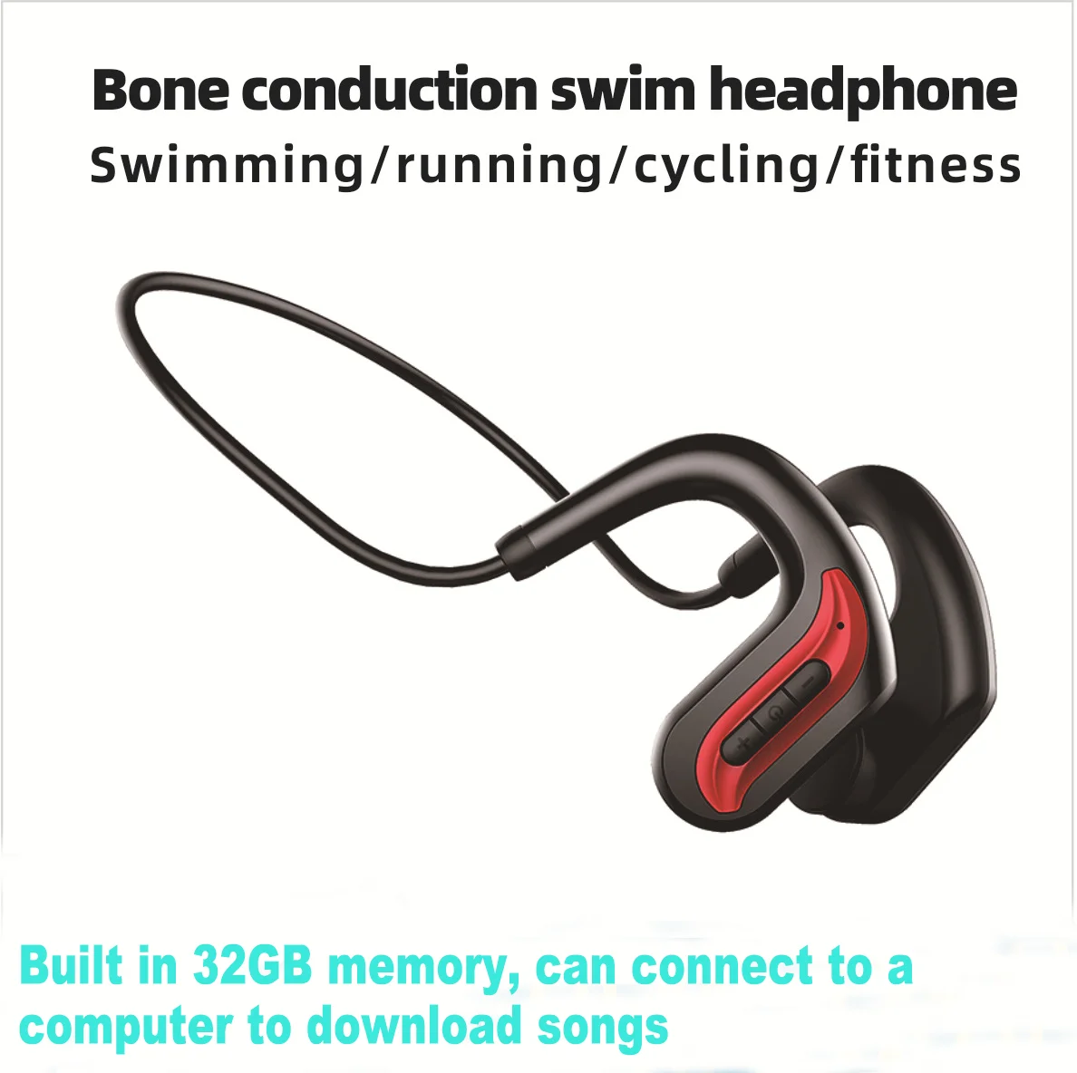 

Swimming Bone Conduction Bluetooth Earphones IP68 Deep Waterproof Built in 32GB Memory Sports Wireless Headphones MP3 Playback