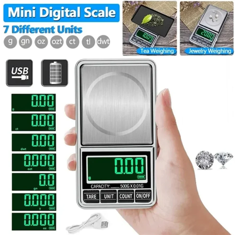 1pc High Precision Portable Mini Pocket Jewelry Gold Scale USB Rechargeable Digital Electronic Scale Weight Balance Gram Scale