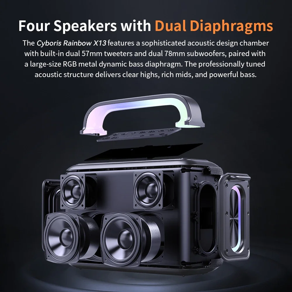 

New X13 Portable 200W Karaoke Machine with RGB LED TWS Adult Wireless PA System Two Microphones Speakers