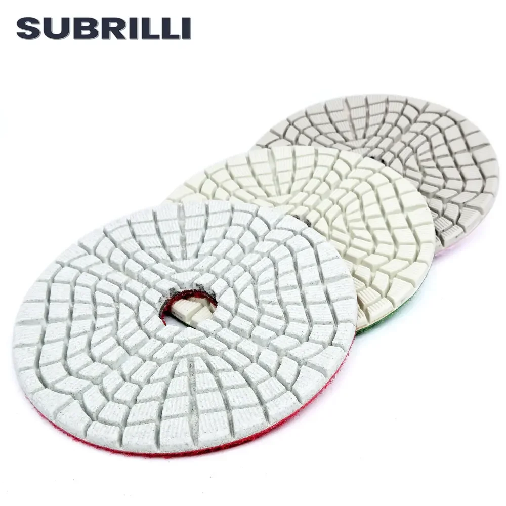 SUBRILLI 4inch 3 Step Diamond Polishing Pads Wet Use 100mm Flexible For Stone Granite Marble Concrete Buffing Disc