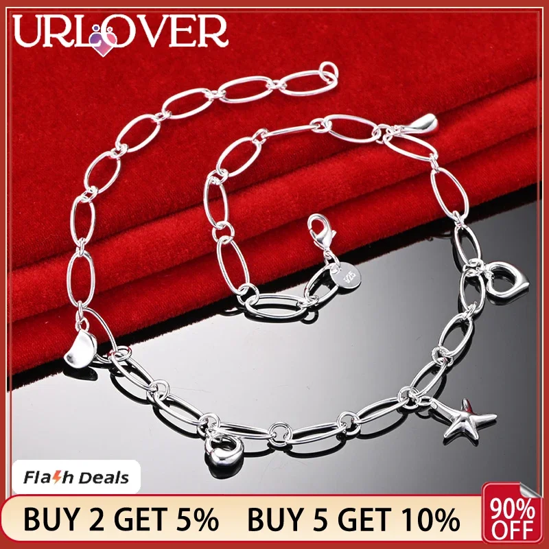 

URLOVER 925 Sterling Silver Heart Star Water Drop Pendant Chain Necklaces For Women Party Wedding Charm Jewelry Birthday Gift