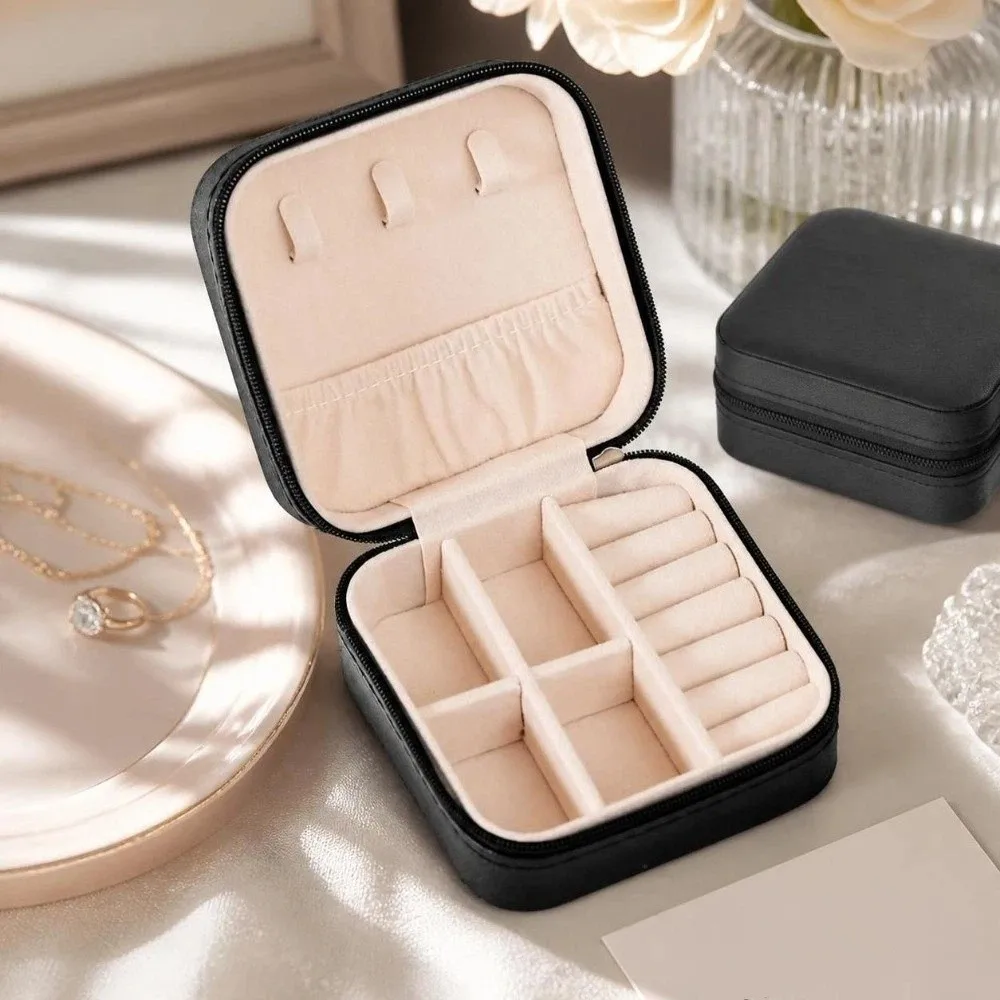Durable Square Jewelry Organizer Box Stackable with Compartment Jewelry Storage Box Portable PU Leather Jewelry Display Box Gift