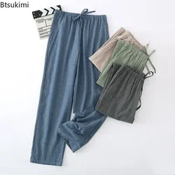 2024 pantalones de pijama informales para hombre, pantalones de algodón puro, pantalones holgados para primavera, otoño y verano, ropa de descanso informal de algodón 100%, pantalones para dormir para hombre