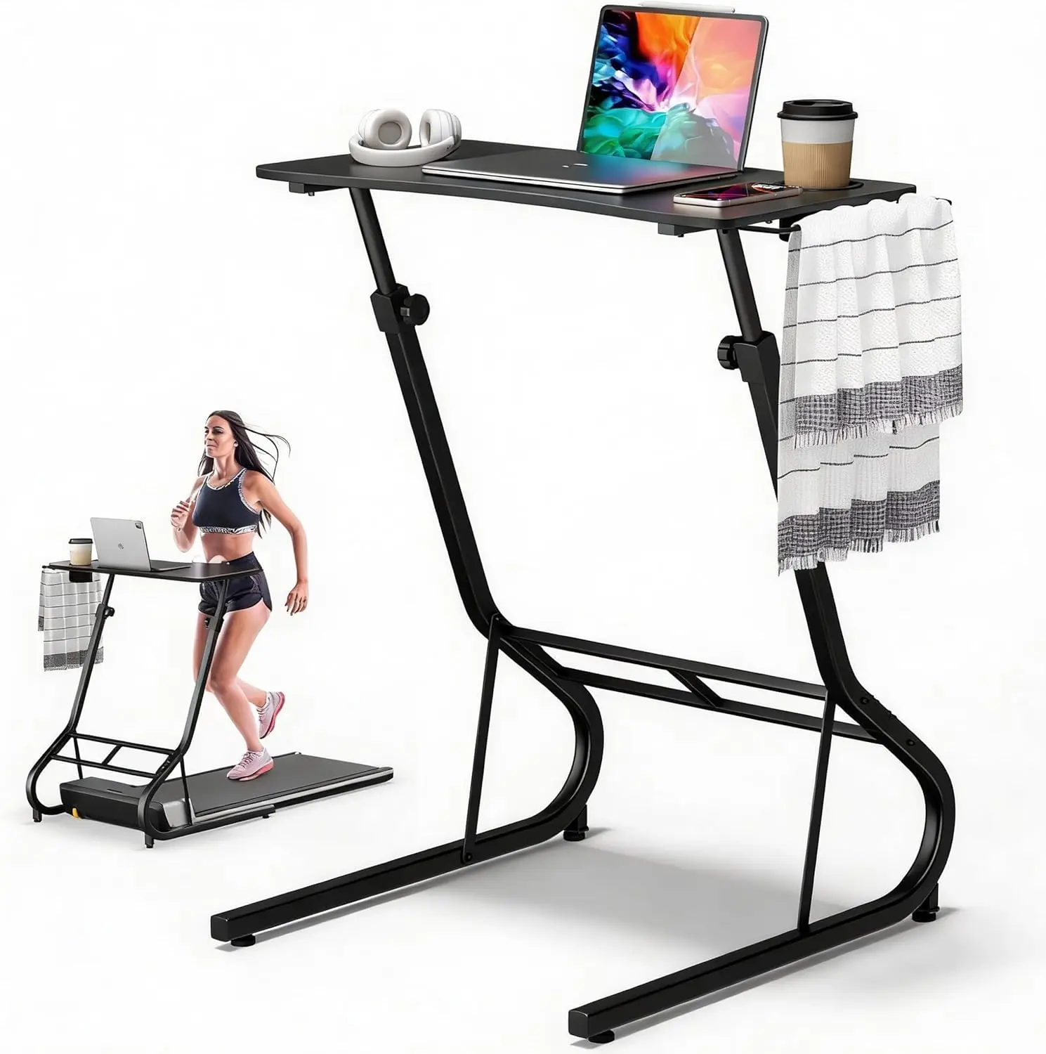 

Adjustable Height Standing Desk for Walking Pad Treadmill with Cup Holder, Laptop Desk for Home Office, Black