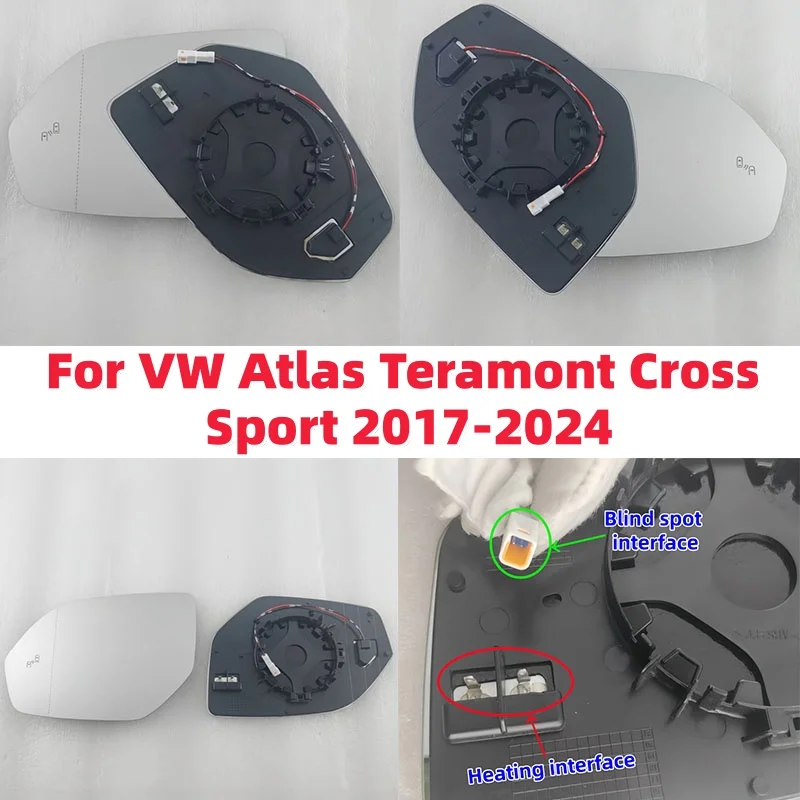 For VW Atlas Teramont Cross Sport 2017-2024 Left/Right Car Side Heating Blind Spot Side Mirror Wide Angle Glass