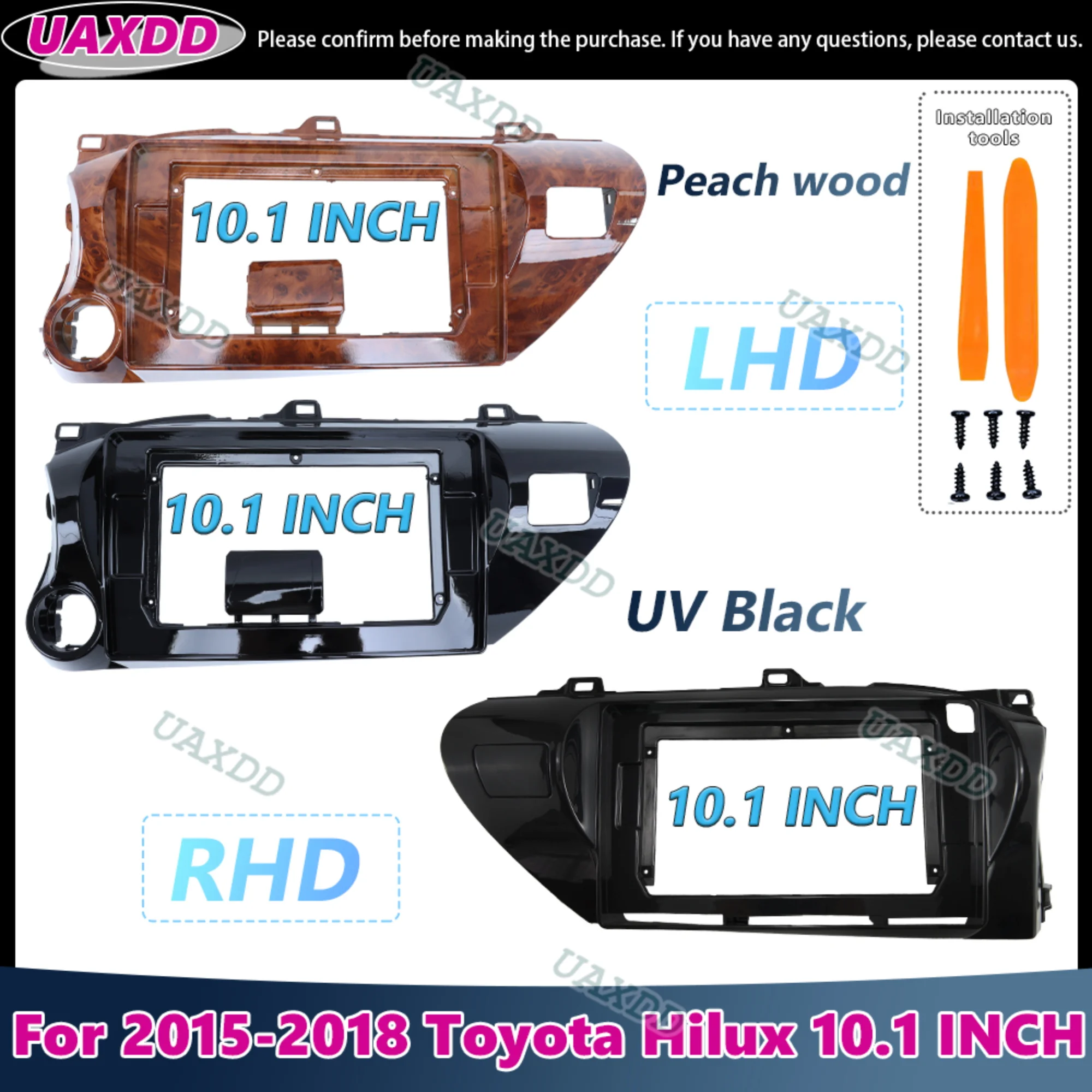 UAXDD Estéreo para Auto de 2 Din para Toyota Hilux 2015-2018, Kit de Marco para Consola Central Automotriz de 10.1 Pulgadas, Panel de Fascia para Tablero
