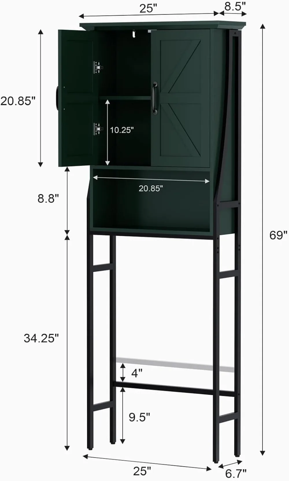 Over Toilet Storage Cabinet with Barn Doors, Bathroom Organizer Above Toilet, Forest Green