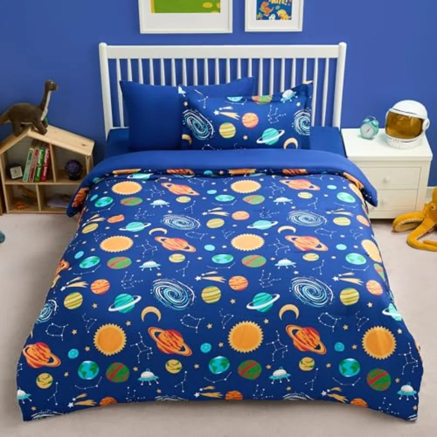 

Kid Comforter Set 5 Pcs Cosmic Space Bedding Set for Boys Girls Super Soft Microfiber Bed in a Bag with Comforter Sheets Pillow