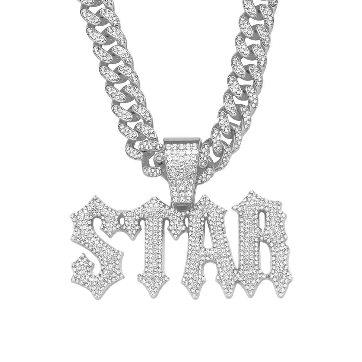 Hipster Domineering Splicing Diamond-Encrusted Letter Pendant Necklace Men's Cool   Hip-Hop Accessories