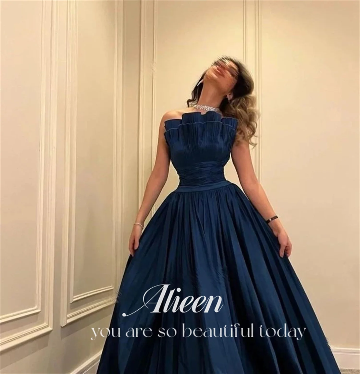 A-line Satin Dark Blue Off the Shoulders Chubby Elegant Party Dresses on Offer Liquidation Evening Woman Gala Prom Customized