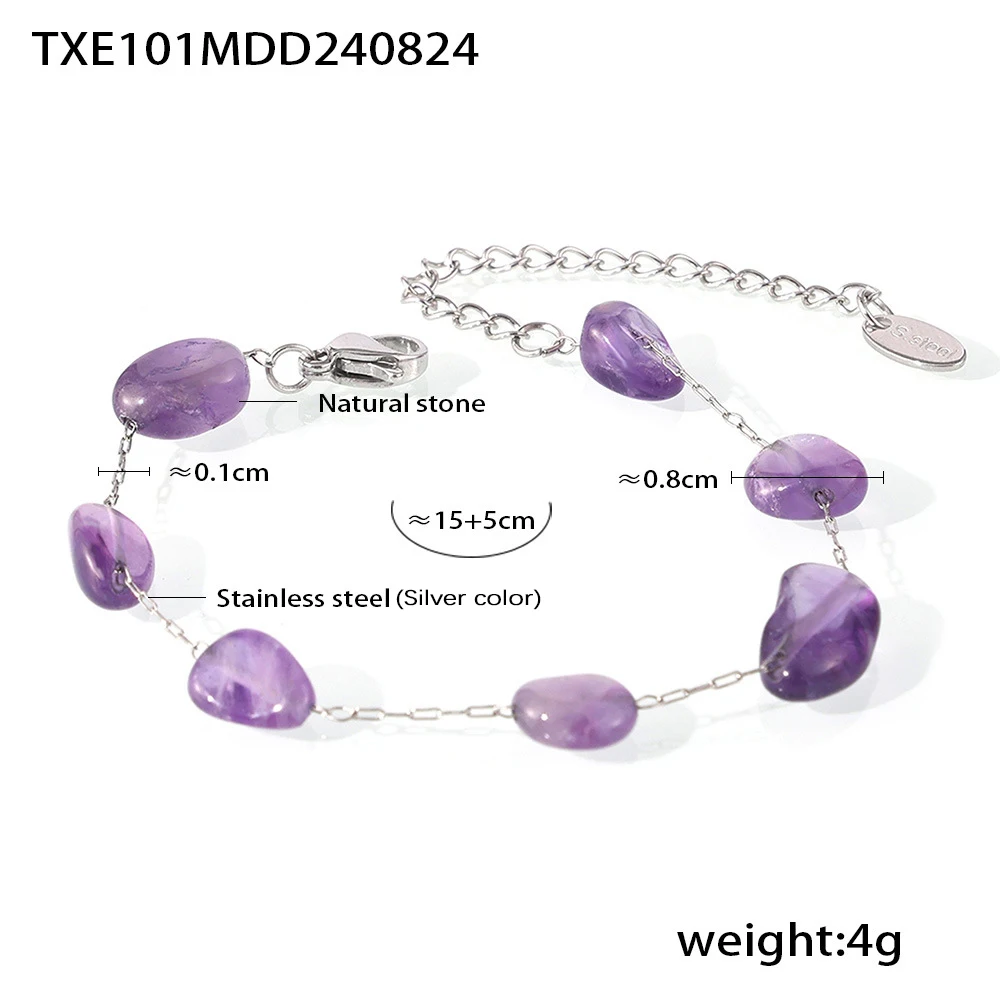 Women's Irregular Purple Natural Stone Necklace Bracelet Set