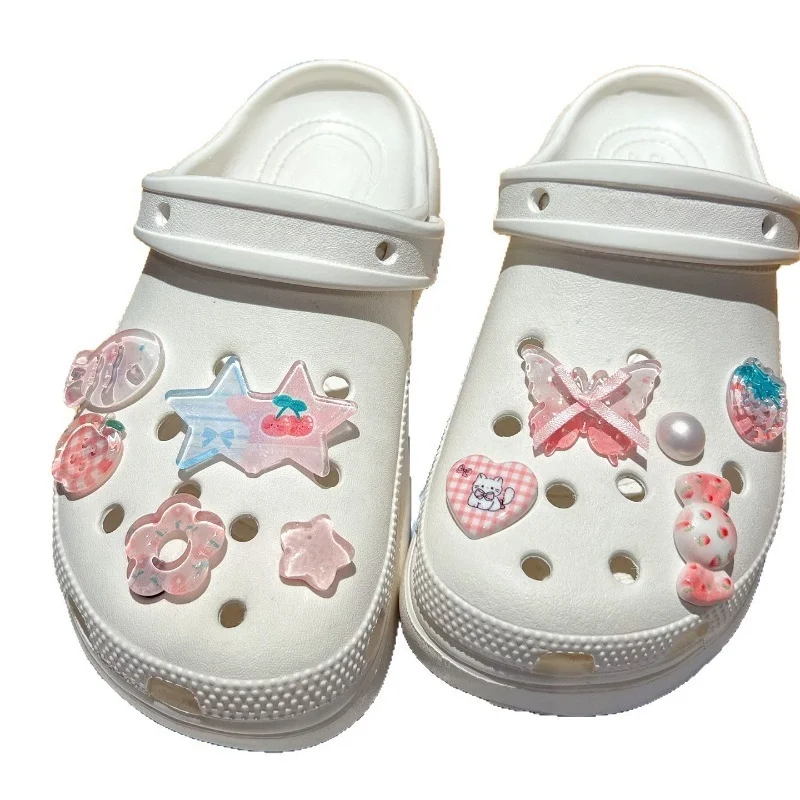 10Pcs Jibbitz Crystal Pink Girl Heart Pentagram Butterfly Shoes Charms Set Detachable Diy Accessories Xmas Gifts Favors