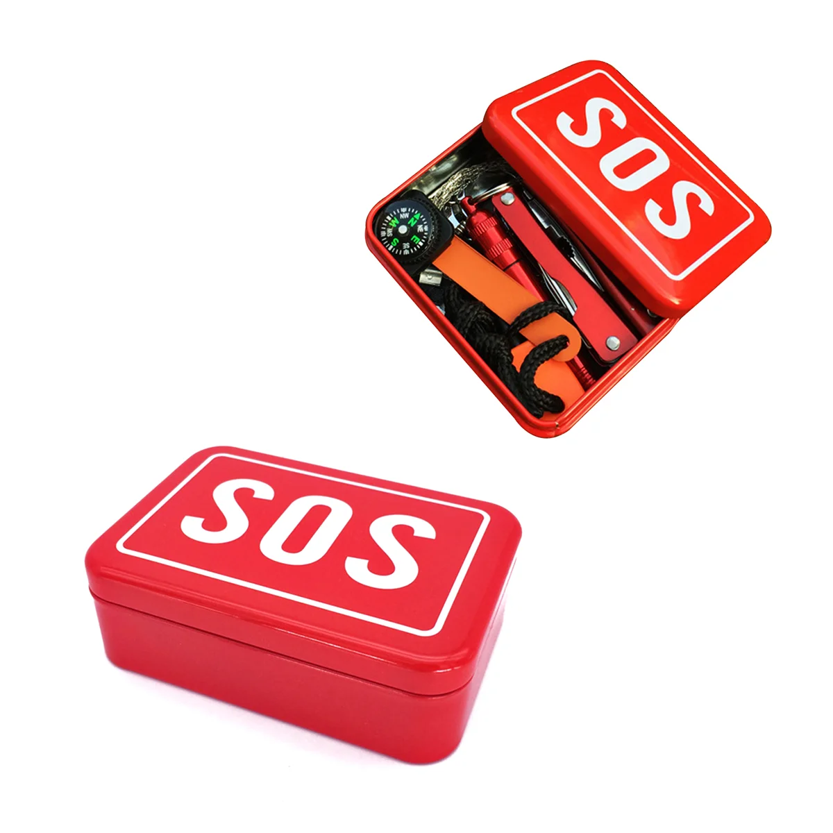 SOS Outdoor First-Aid Kit Self- Emergency Camping Tool Fire Starter Whistle Box