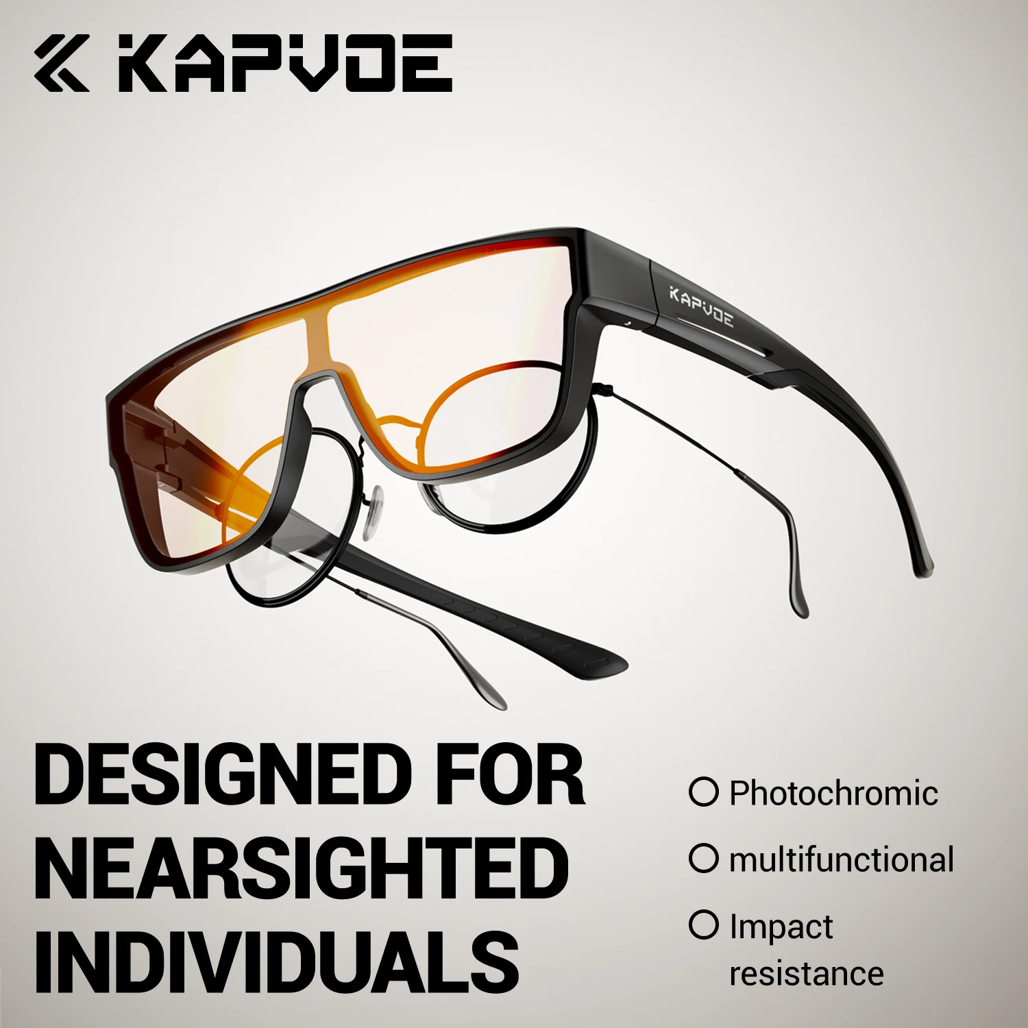 

KAPVOE Photochromic Fit-Over Sunglasses UV400 Wearable Over Prescription Glasses Oversized Frame Outdoor Sports Cycling Glasses