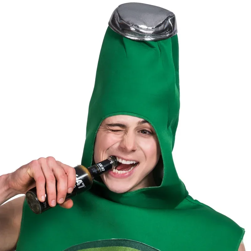 Costume de bière drôle pour adulte, robe de jeu de bouteille de whisky et de rhum, combinaison de fête d'anniversaire, cosplay de Pourim, festival d'Halloween, éponge unisexe